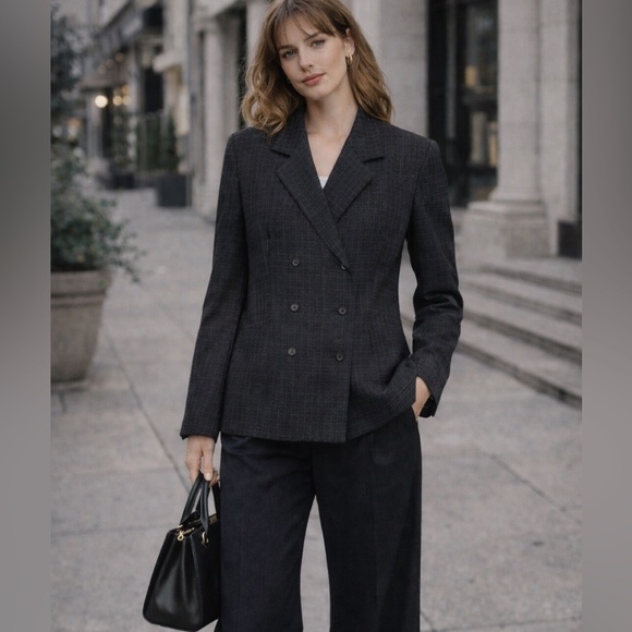 Jones New York Jackets & Blazers - Jones New York Wool Blazer 10 Made USA Double Breasted Plaid Oversized NWT